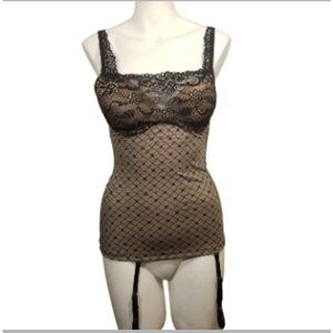 FIT Intimates Lingerie Black Tan Smooth Camisole Built-In Bra Underwired Size S